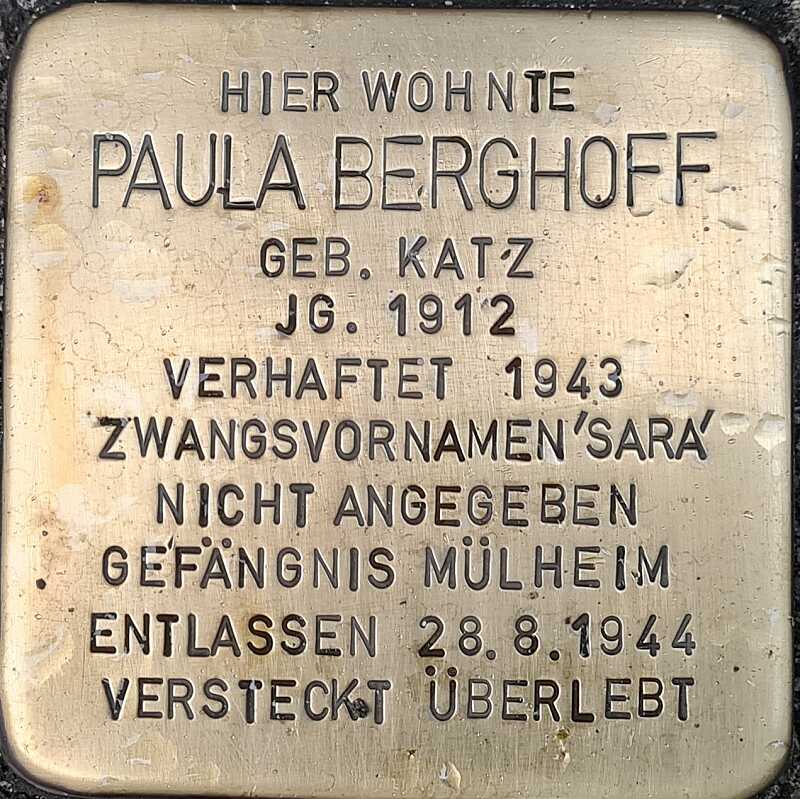 Stolpersteine NRW Stolperstein Paula Berghoff WDR 